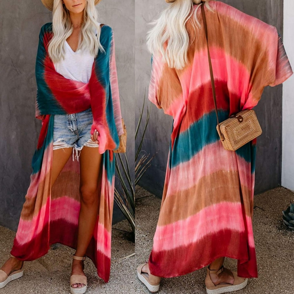 1 left!New Tie Dye Long Kimono Beach Swim Cover Up - Picture 4 of 6
